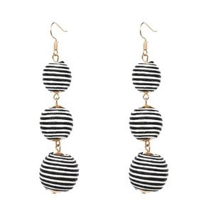 Bohemian Triple Ball Tassel Earrings Black + White